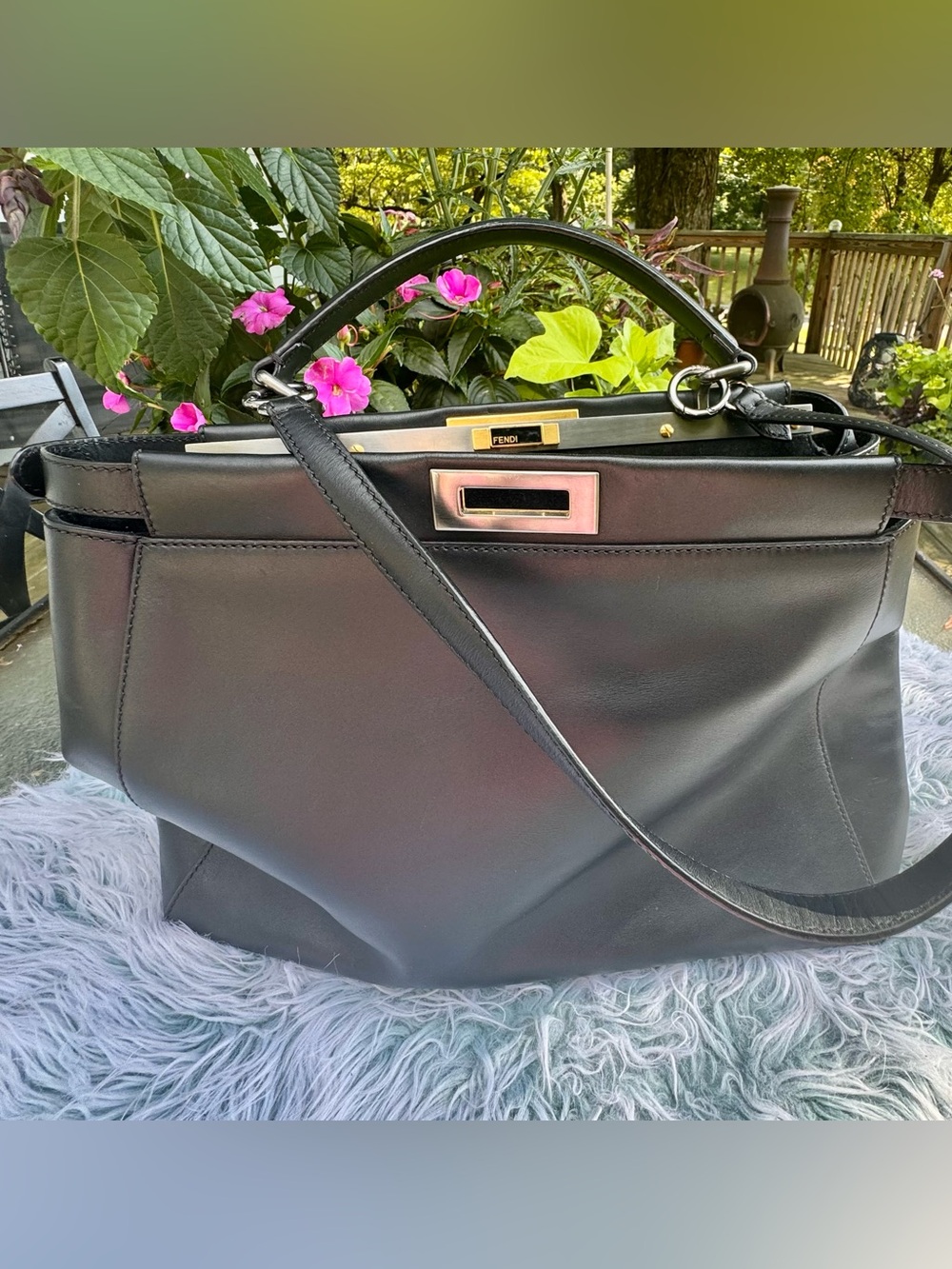 Fendi Peakaboo Black Leather Shoulder Bag with Top Handle.